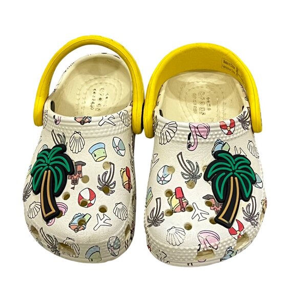 Kids Crocs Clogs With Tropical Print & Palm Tree Charm - Size C6 - Picture 1 of 5
